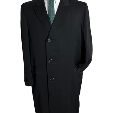 Vintage 1960s BRENT Black Wool Overcoat ~ 40 R ~ Trench Coat ~ Peaked Lapels 