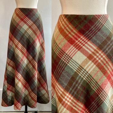 Vintage 80s PLAID WOOL MAXI Skirt / Made in Italy / Willi Smith 