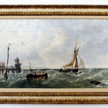Antique Framed Oil Painting Signed by J. Meadows Nautical Scene Dated 1856 1800s 