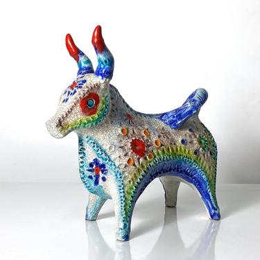 Rare Alvino Bagni Bitossi Pottery Confetti Jewel Glaze Bull Sculpture 1960s 