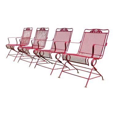 Vintage Mid Century Modern Wrought Iron Bouncer Patio Chairs – Set of 4