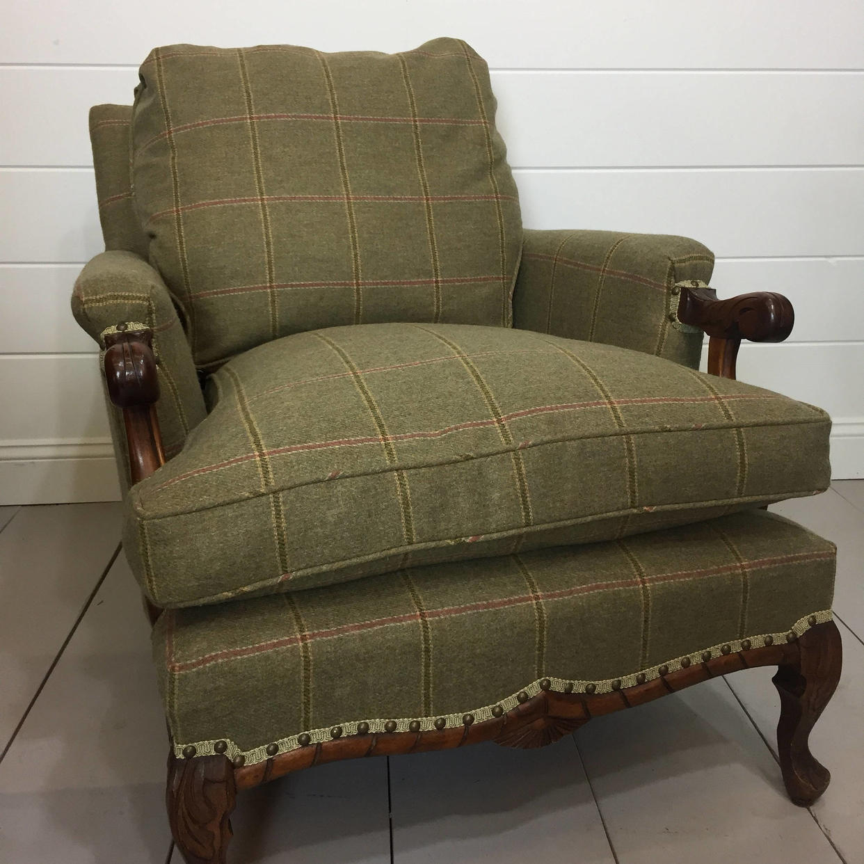 Windowpane Pattern Chair 1910 Chair with down cushion, reuphostered in windowpane plain, | Rust ...