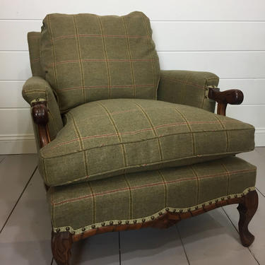 1910 Chair with down cushion, reuphostered in windowpane plain, Free Springfield VA pickup, Shipping extra 