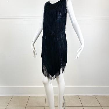 1990s does 1920s Black Flapper Dress / Small 