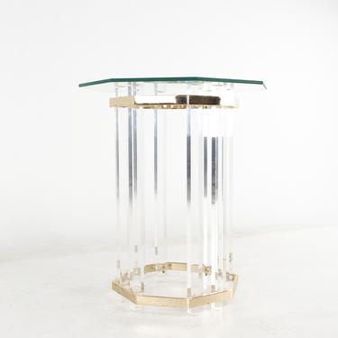 Charles Hollis Jones Lucite, Brass and Glass Side Table 