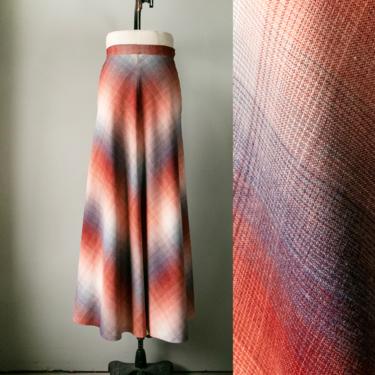 1970s Maxi Skirt Shadow Plaid Wool S 