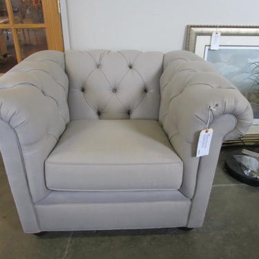POTTERY BARN TUFTED CLUB CHAIR IN LIGHT GREY LINEN
