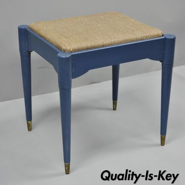 Vintage Mid Century Modern Danish Style Blue Painted Piano Bench Sewing Storage