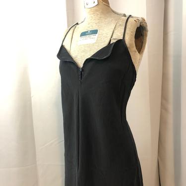 1990s vintage black silk crepe slip dress nightie nightgown L 