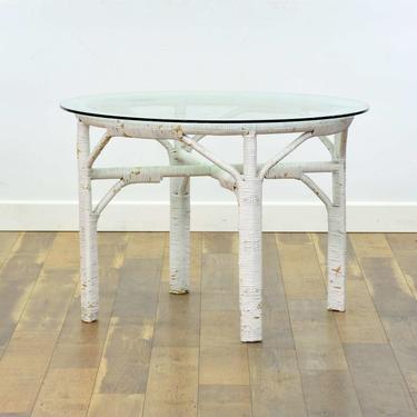 White Rattan End Table W Glass Top