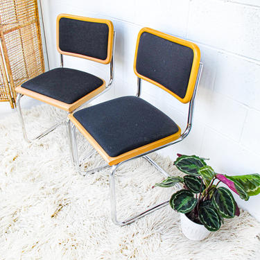 6 Vintage Marcel Breuer Style Chairs in a Blonde Stain with Black Canvas Fabric Seats (SOLD SEPARATELY) 