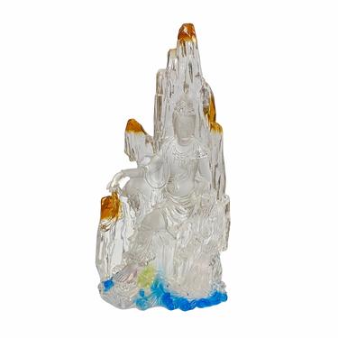 Crystal Glass Liuli Pate-de-Verre White Clear Kwan Yin Bodhisattva Statue ws1808E 