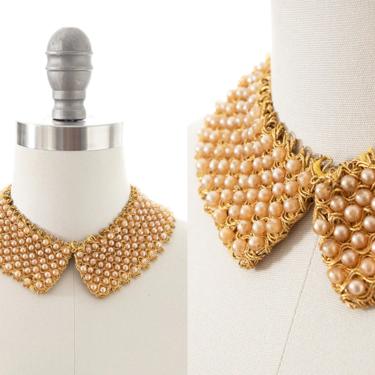 Vintage 1950s 1960s Necklace | 50s 60s Beaded Faux Pearl Peter Pan Collar Necklace 
