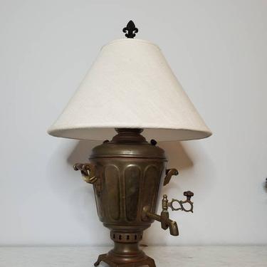 Antique Russian Brass &amp; Copper Batashev Samovar Table Lamp, Late 19th - Early 20th Century 