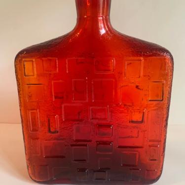 Mid Century Modern Empoli Amberina Brutalist Decanter Bottle Red/Orange Color 