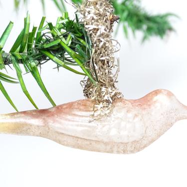Antique Victorian Glass Bird with Tinsel Hanger Christmas Tree Ornament with Spun Glass Tail, Vintage Hand Blown Bird 