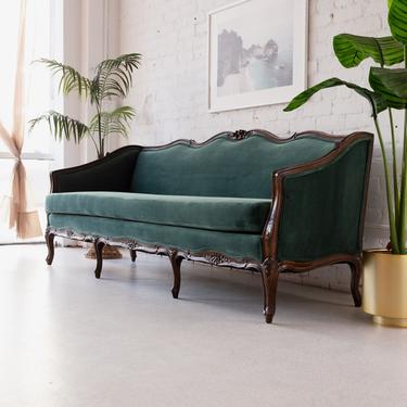 European Flat Green Sofa Newly Upholstered