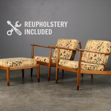 Pair of Mid Century Dux Lounge Chairs with Ottoman Folke Ohlsson 