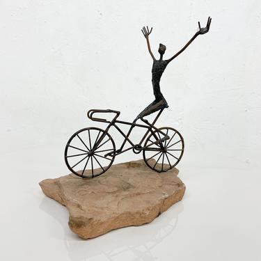 Bicycle Art Metal Sculpture on Stone in the Style of Jack Boyd 1970s 