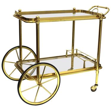 Italian Mid-Century Modern Oblong Bar Cart in Brass and Glass