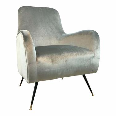 Mid-Century Modern Inspired Gray Velvet Lounge Chair