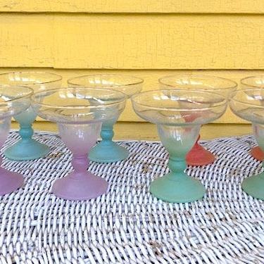 Vintage Mid Century Blendo Margarita Glasses Set of 8 Multicolored 