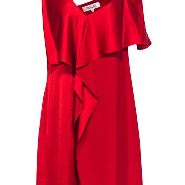 Diane von Furstenberg - Red Draped Dress w/ Flounce & Asymmetrical Shoulders Sz 12