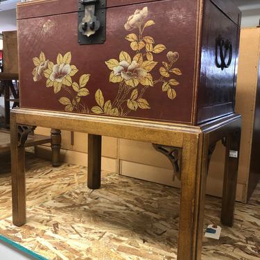 Asian Inspired China Cabinet Table Stand Hans Painted 