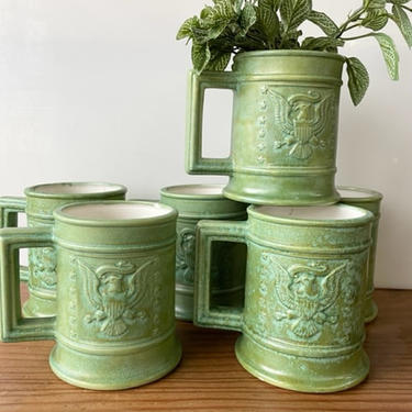 Green Handmade Patriot Mugs \/ Set of 6