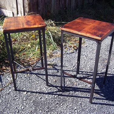 FREE SHIPPING! The Brandywine Urban Style Reclaimed Wood Bar Stool with Industrial Metal Legs and Railroad Spike Foot Catchers 