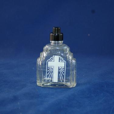 Art Deco Holy Water Bottle with Black Bakelite Cap &amp; White Cross ~  Knox Glass Bottle Co. Art Deco Step-up Style Sprinkle Holy Water Bottle 