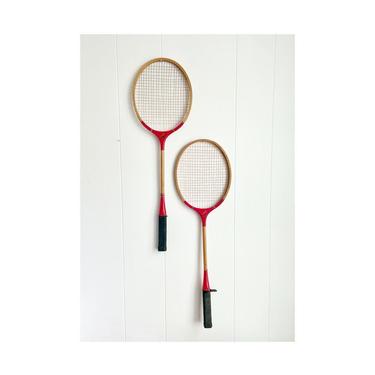 Pair of Vintage Red Badminton Rackets, Cardinal Logo, Wall Decor Sports Bar Game Room 