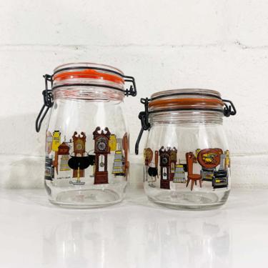 Vintage Glass Kitchen Canister Set 2 Pair Americana Food Storage ARC Liter MCM Canning Jar Triomphe France Hermetic Seal Top Metal Wire Bale 