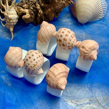 Sea Shell Napkin Rings, Hand Painted Porcelain, Beach Vibe, Set 6, Vintage, Home Decor, Dining, Table Ware 