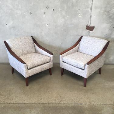 Pair of Reupholstered Mid Century Wooden Arm Chairs