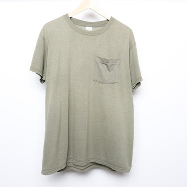 vintage faded OLIVE GREEN military style 90s simple classic t-shirt THIN and soft t shirt -- size Medium/Large 