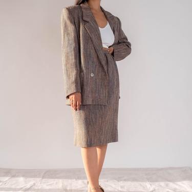 Vintage 80s Christian Dior for Saks Fifth Avenue Earthtone Boucle Silk Blend Skirt Suit | Made in USA | 1980s DIOR Designer Rayon, Silk Suit 