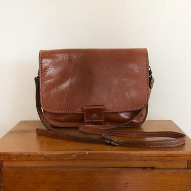 Reddish Brown Leather Crossbody Bag with Flap Closure by The Bridge - 1970s 
