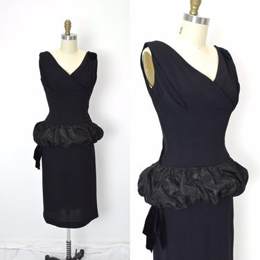 Vintage 1950s Cocktail Dress 50s Sophisticated Black Dress Designer Frank Tisch 