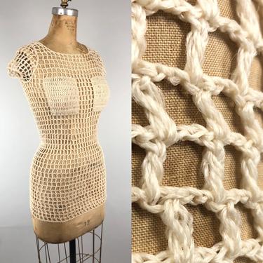 SOLD on Layaway // Incredible! Rare 1960s Mod Mesh Knitted Top/ Mini Dress 