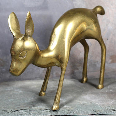 Vintage Brass Fawn - Large Brass Figure - Baby Deer Sculpture - Brass Reindeer - Vintage Reindeer | FREE SHIPPING 
