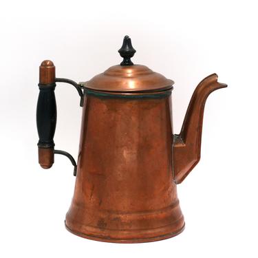 vintage copper coffee pot with wood handle 