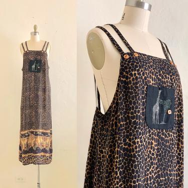 vintage 80's giraffe print jumper dress // animal print dress 