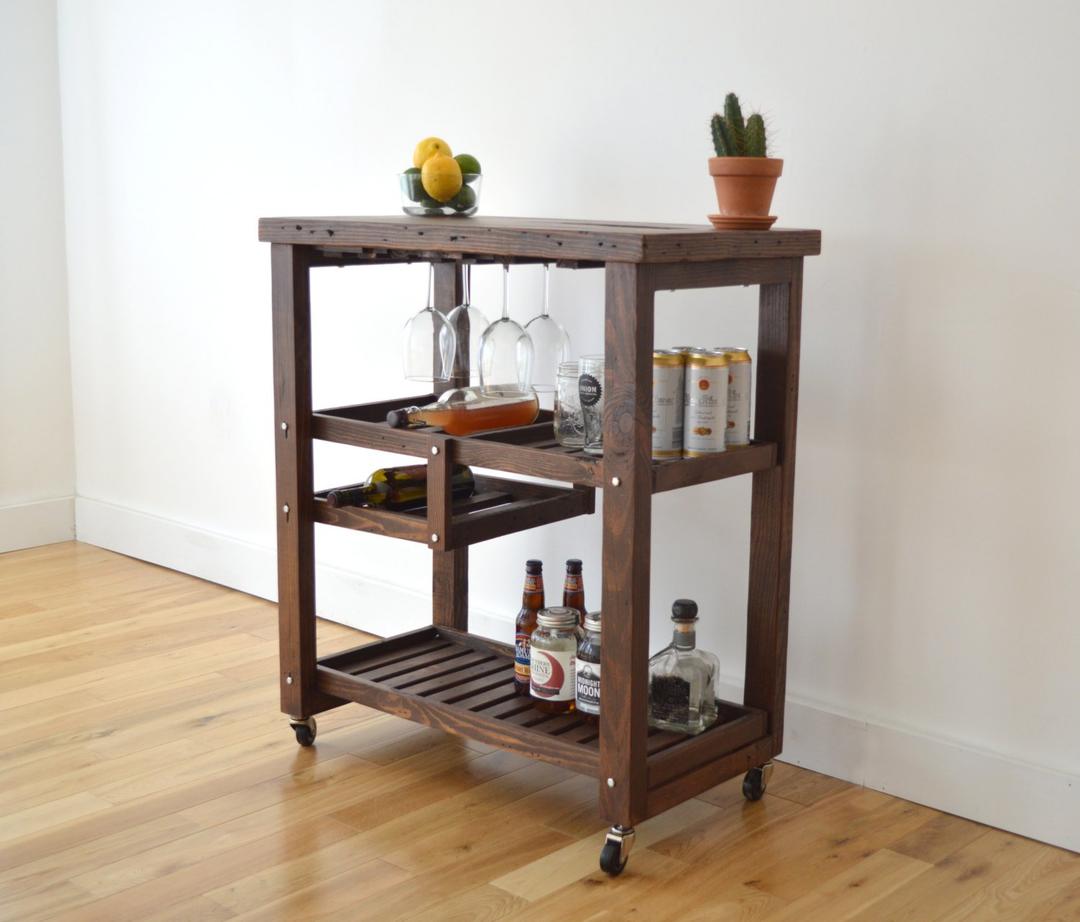 Handcrafted Bar Cart Made With 100 Reclaimed Wood Includes Wine