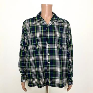 Vintage 1950s Plaid Shirt 50s Looped Collar Long Sleeved McGregor 