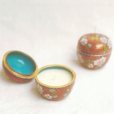 Cloisonné Apple Form Lidded Trinket Box Scented Candle in Fruit Garden, Pair
