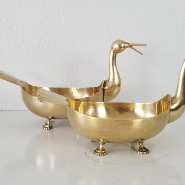 Vintage Solid Brass Duck Disk / Bowls A Pair . 