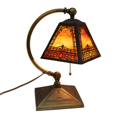 Brass Slag Glass Table Lamp