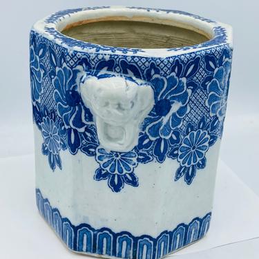 Antique Chinese Octagonal Blue White Jardiniere planter Vase - 7&quot; 