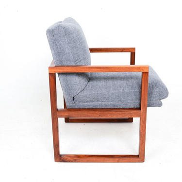 Mid Century Modern Walnut Framed Armchair in Grey Milo Baughman 